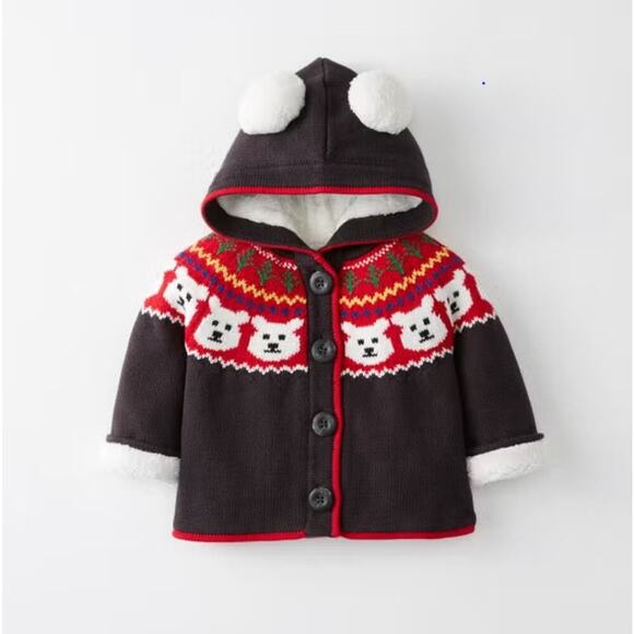 Hanna AnderssonSherpa Lined Pom Sweater Soft Black Polar Bear 12-18 mos75 cm